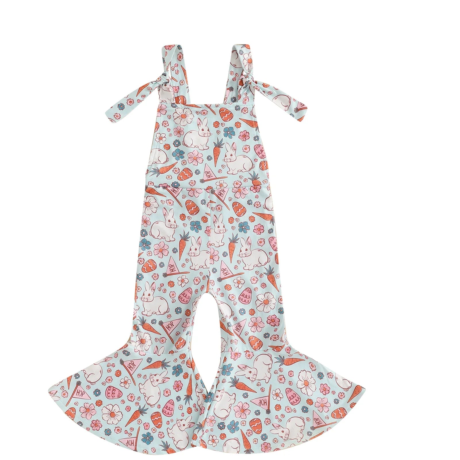 FOCUSNORM 0-4Y Lovely Little Girls Easter Rompers Pants 3 Style Sleeveless Floral Rabbit Print Jumpsuit Suspender Pants