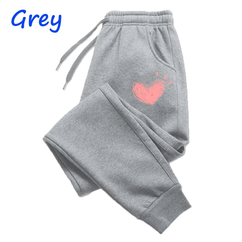 Women Cute Heart Printed Sweatpants THRIXINE
