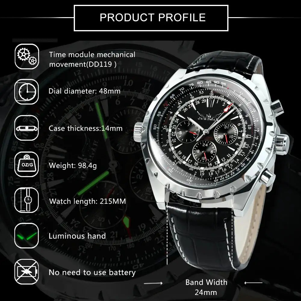 Jaragar Automatic Watch for Men Military Multifunction 3 Sub-Dials Sports Mechanical Watches Top Brand Luxury Leather Steel Band Lootquake LLC