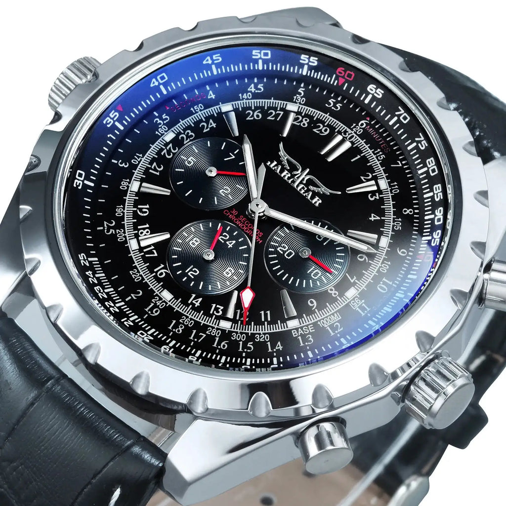 Jaragar Automatic Watch for Men Military Multifunction 3 Sub-Dials Sports Mechanical Watches Top Brand Luxury Leather Steel Band Lootquake LLC