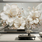 Custom Large Size Modern Wallpaper 3D Embossed Flowers Jewelry Mural Paper TV Background Wall Living Room Decor Home Improvement Lootquake LLC
