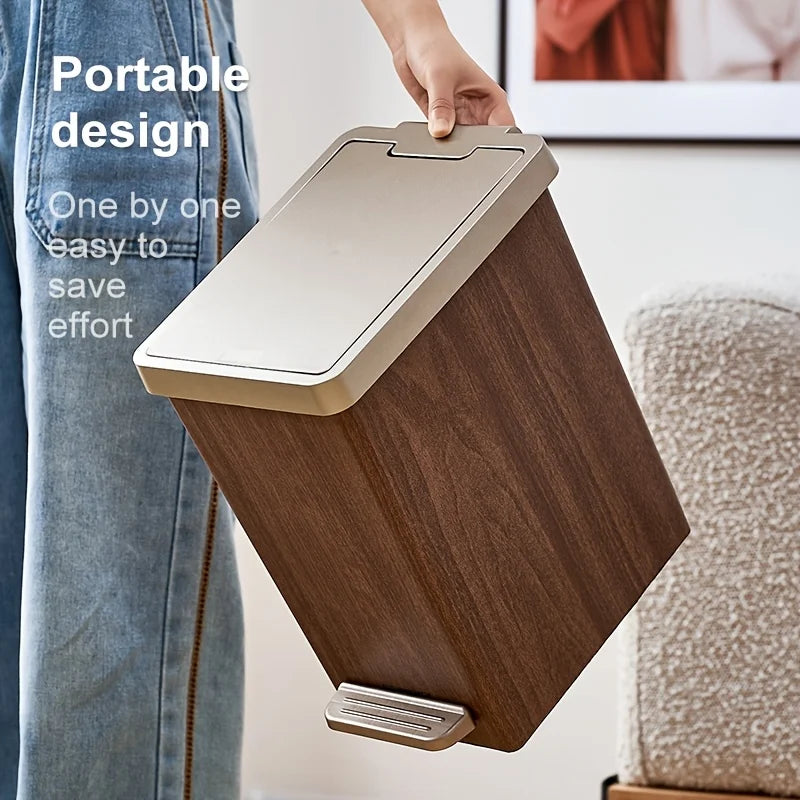 Large Capacity Trash Can，Elegant Wood Grain Design。Durable Plastic，Mute off，Save Space。Suitable for Kitchen、Bathroom、Office、Bedr Lootquake LLC