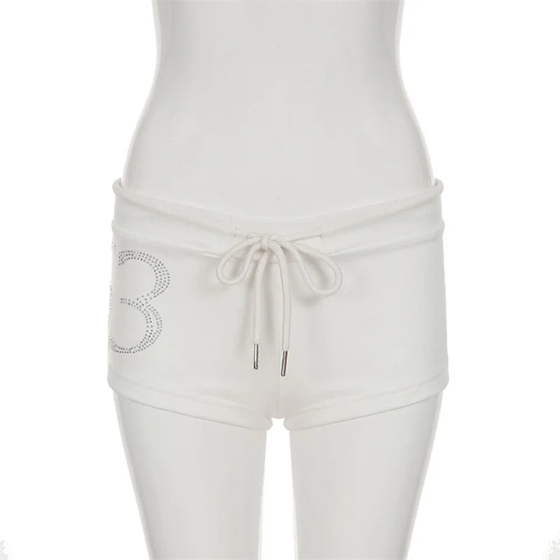Y2K Rhinestone Summer Shorts for Beach Vibes THRIXINE