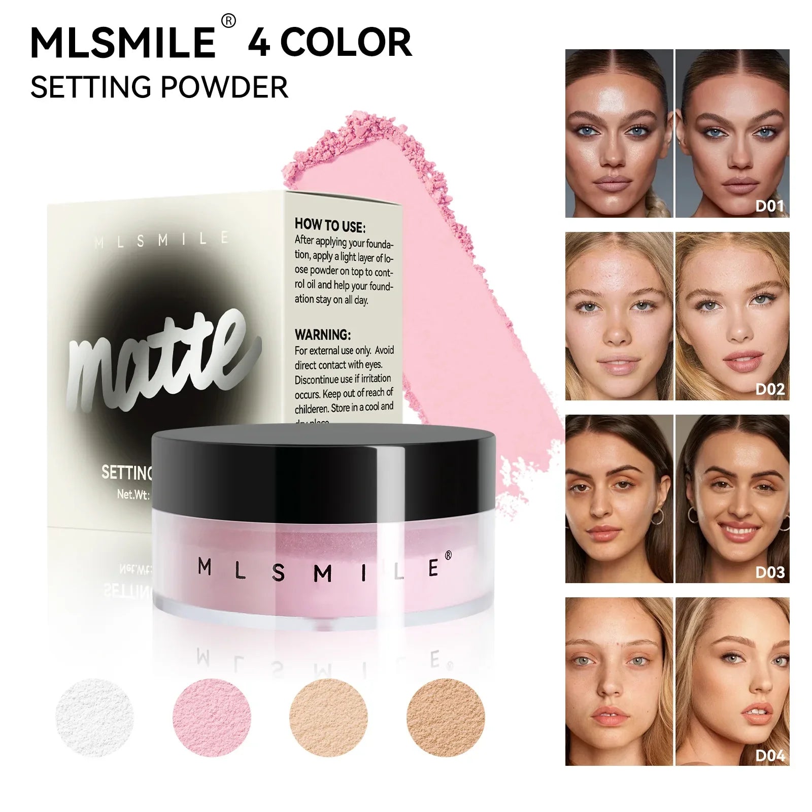 4 Colors Matte Loose Powder Face Whitening Skin Finish Transparent Pink Nude Mineral Makeup Cosmetic Foundation Setting Powder Lootquake LLC