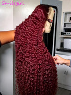 36 38 Inch Burgundy 13x6 hd Lace Frontal Wig Water Wave Curly 13x4 Red Remy Human Hair Brazilian 99J Colored Hair Wigs for Women