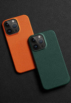 Genuine Leather Phone Case for iPhone 13 14 Pro Max 12 Mini 12 Pro Max Back Cover Neon Orange Silicone Phone Cover Wireless Charging Compatible Shockproof Protective Case for iPhone Stevvex