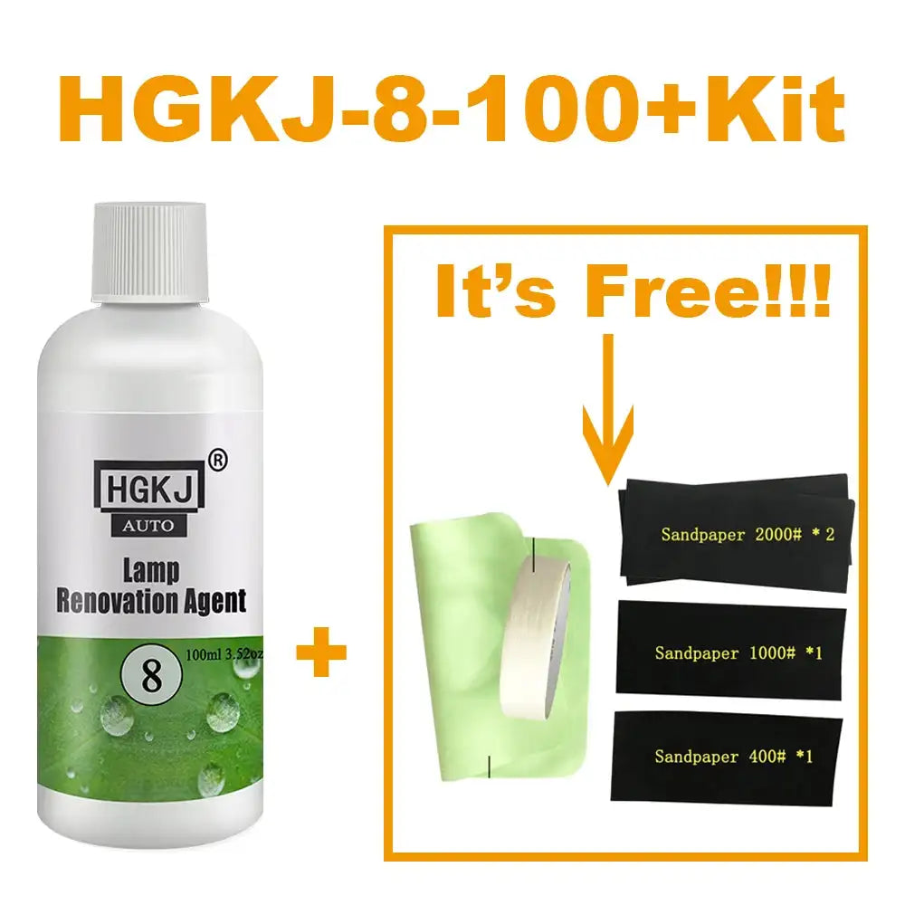 HGKJ 8 Lamp Renovation Agent Auto Headlight Headlamp Polish Restoration Kit Long Lasting Protection Oxidation Liquid for Car