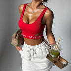 Red Ribbed U-Neck Sports Bra for Women THRIXINE