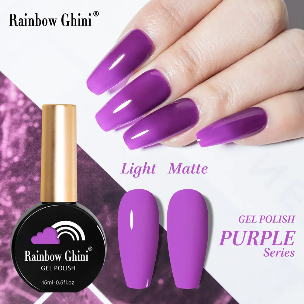 Rainbow Ghini UV LED Glitter Purple Gel Nail Polish 15ml Manicure Art Accessories Nail Glue Supplies for Professionals Varnishes Lootquake LLC