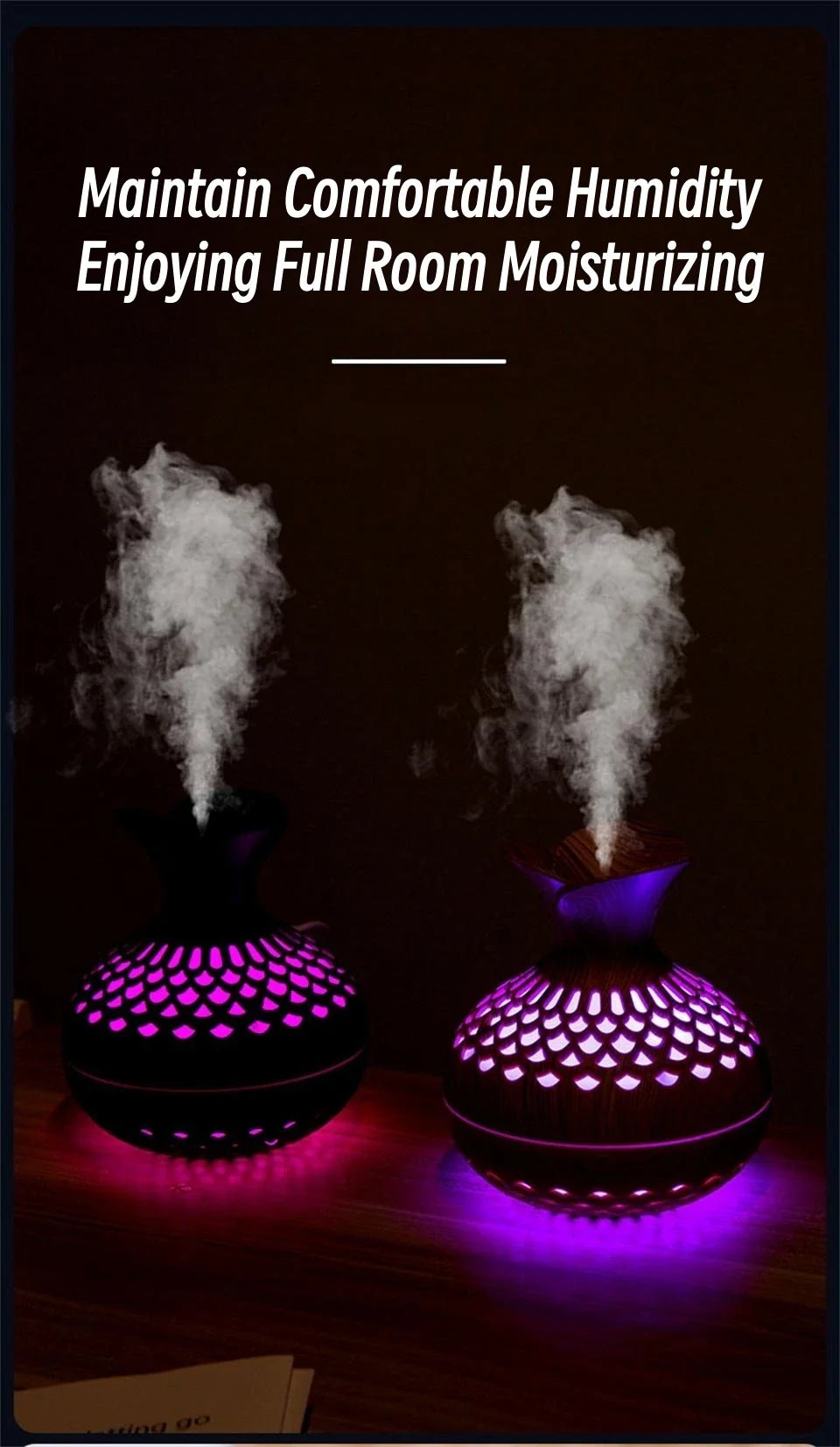 USB Hollow Wood Grain Humidifier Aroma Diffuser Atomizer Household Humidifier Hydrating Instrument Desktop Humidifier Lootquake LLC