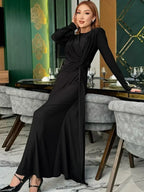Dulzura Long Sleeves Shoulder Pad Ruched Maxi Dress Solid Elegant Prom Evening Party Long Dress Women’S Autumn Winter Outfit