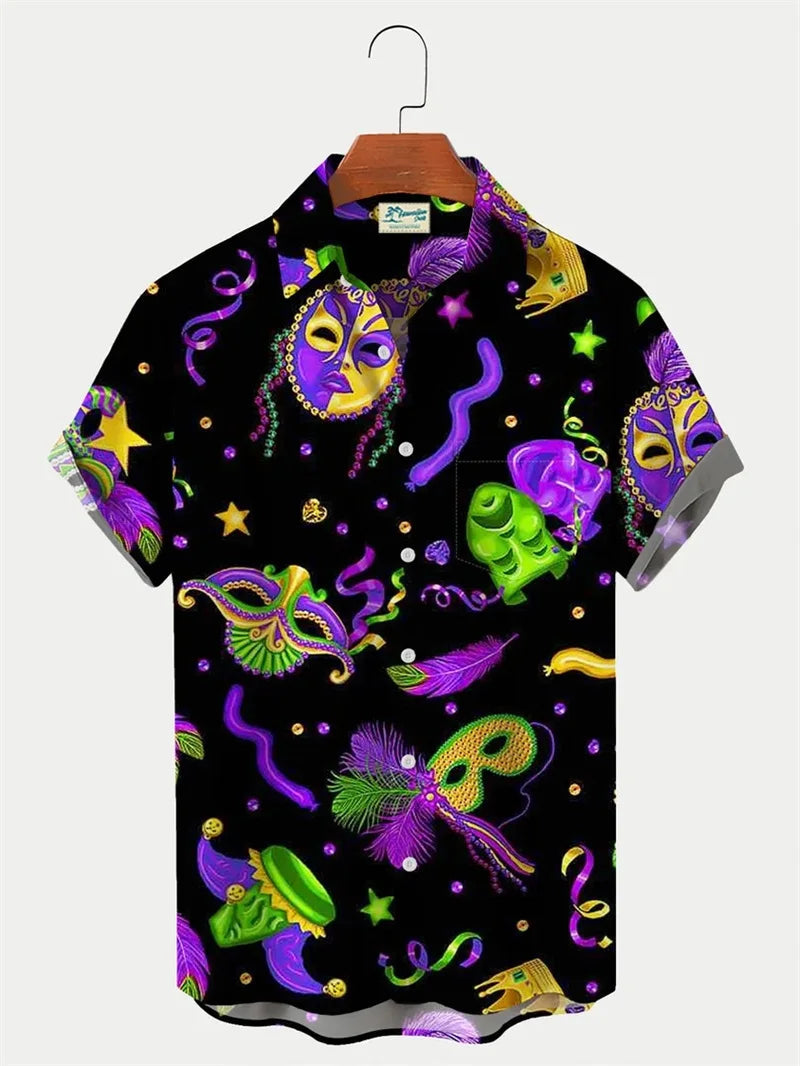 2024 Men's Mardi Gras Shirt 3D Print Short Sleeve Casual Shirts Streetwear Loose Plus Size Mens Hawaiian Shirts Tops T-Shirt Lootquake LLC