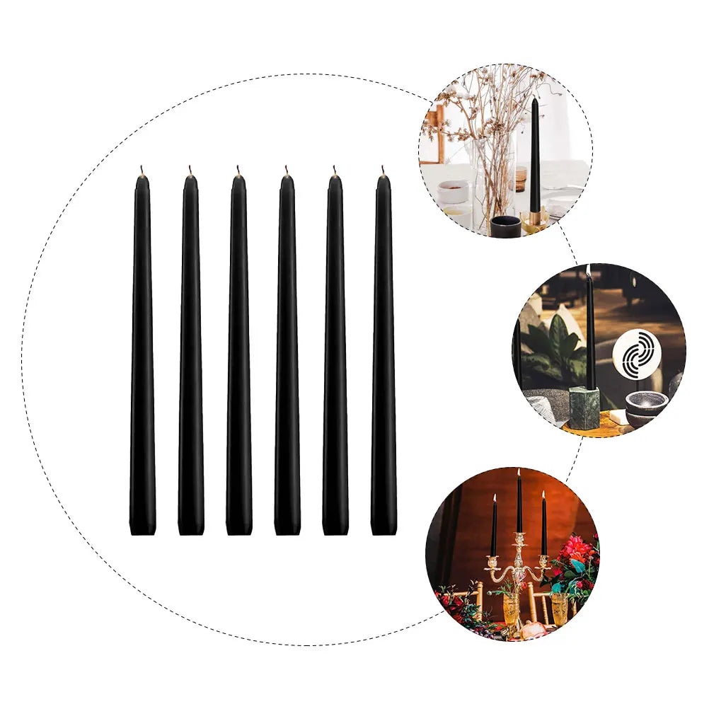 6pcs Tall Taper Paraffin Wax Candles Black Unscented Candles Bulk Pack Decorations For Wedding Home Party Events Lootquake LLC