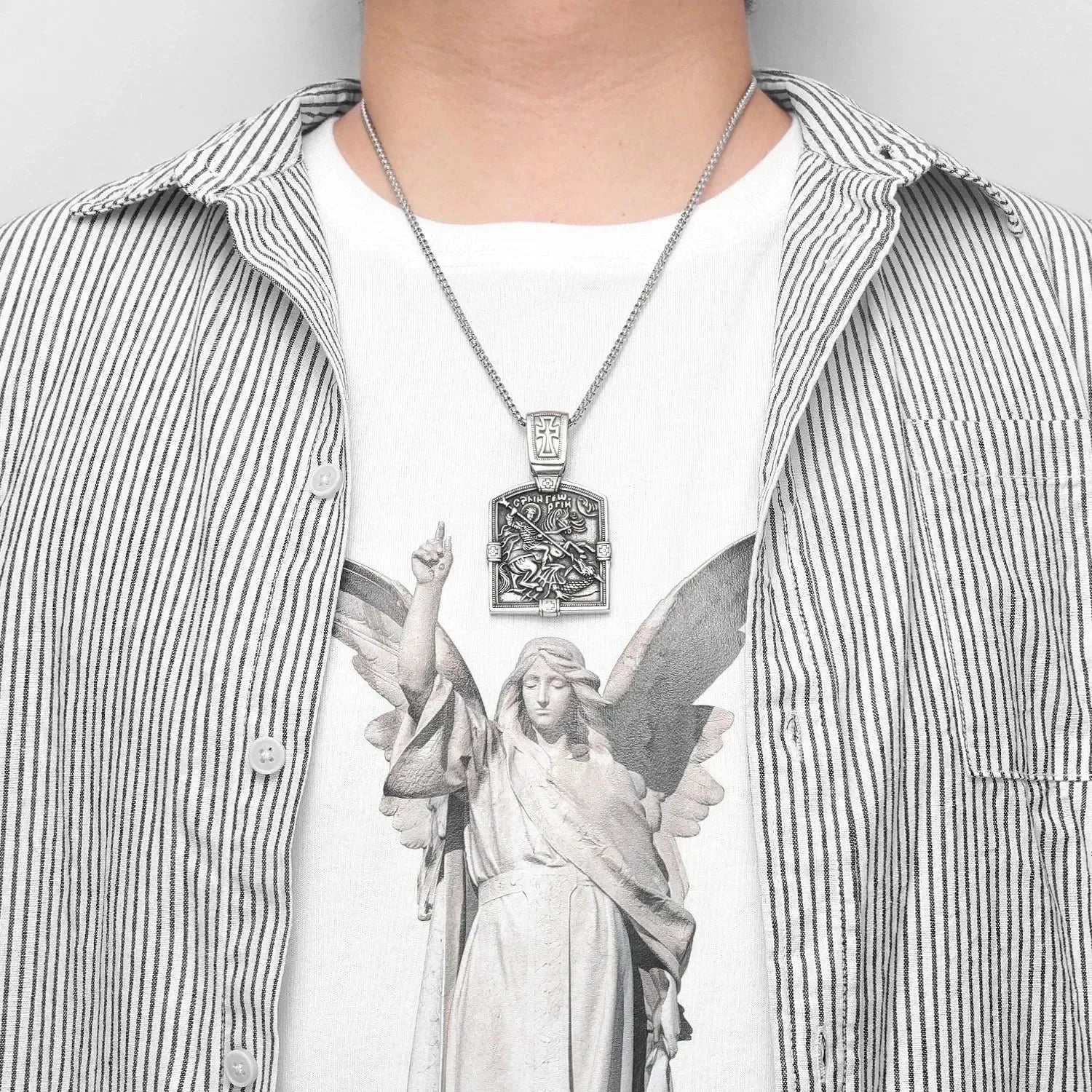 Fairy Tale St George Slaying Dragon Stainless Steel Men Women Necklaces Pendants Chain Punk Jewelry Creativity Gift Wholesale