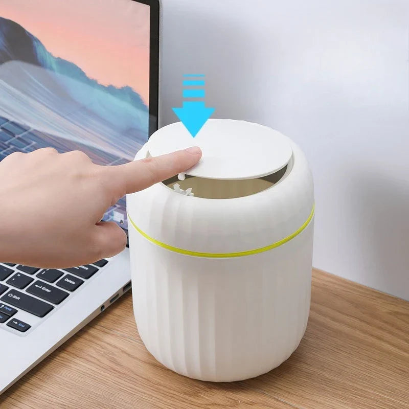 Elegant ultra large capacity mini trash bin with lid, stylish white and gold desktop trash bin suitable for home,office, bedroom Lootquake LLC