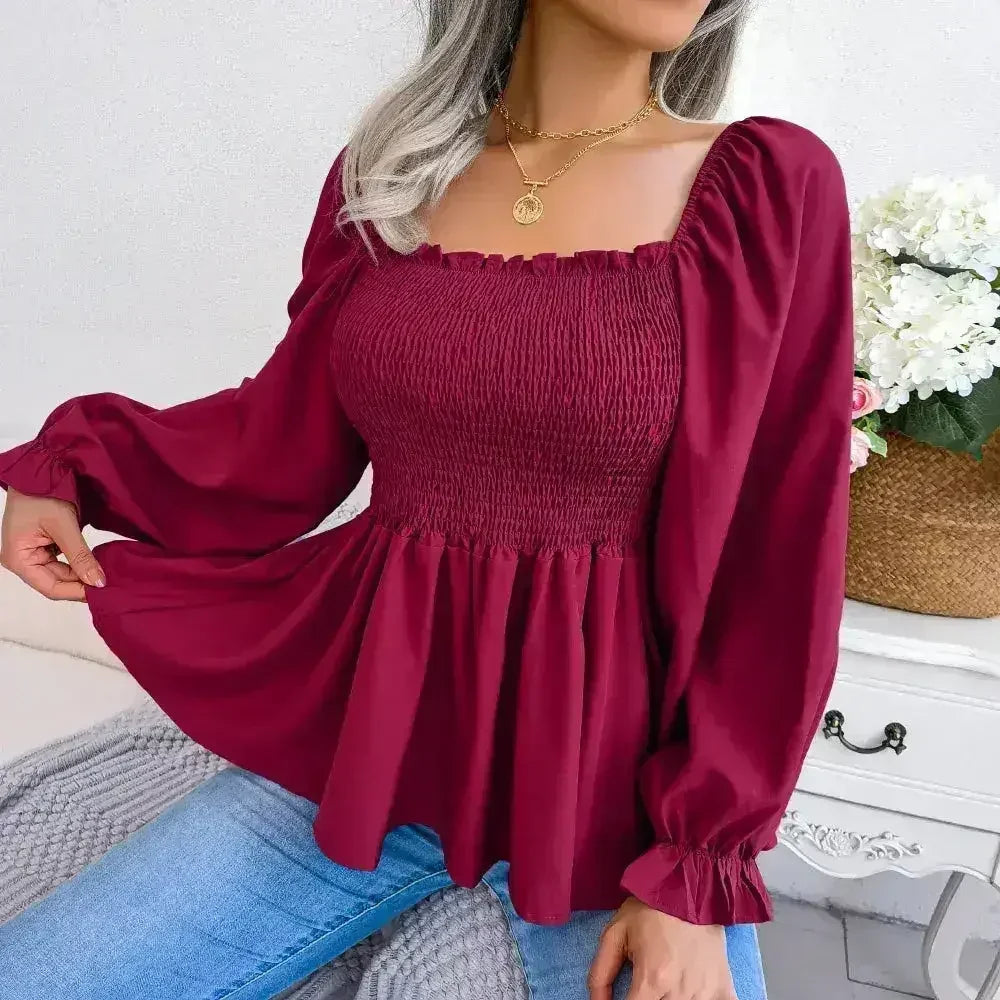 Loose Fit Chiffon Blouse - Elegant Polyester Top | Femstylo - SJB-DIAMOND ELITES