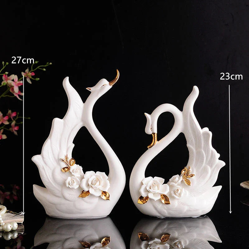 2PCS Swan Statue Pretty Creative Swan Sculpture Figurines Ceramic Crafts Art Home Decoration Accessories1 Pair Wedding Gift Lootquake LLC