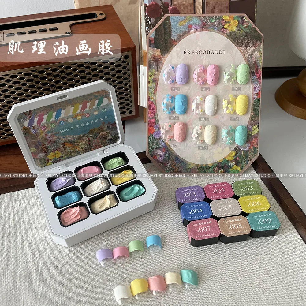 9 Grids Nail Powder Color Texture Three-Dimensional Styling Adhesive 9 Colors Nail Fairy Powder Set gel Polish Nail Art DIY