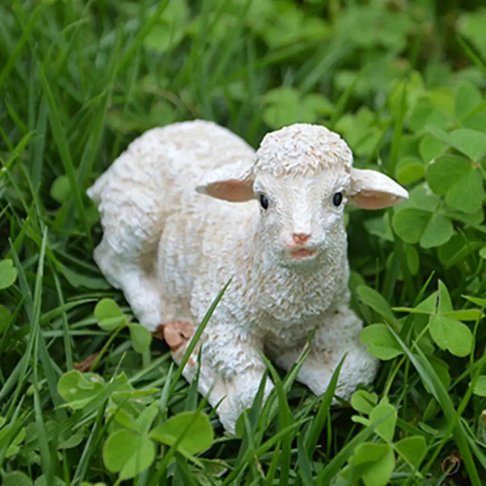 Sheep Sculpture  Cute Micro Landscape Sheep Sculpture  Synthetic Resin Animal Figurine Lootquake LLC