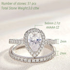 Newshe 2 Pieces Tear Drop Shape Engagement Ring Wedding Band for Women 925 Silver Bridal Jewelry High Grade Cubic Zircons
