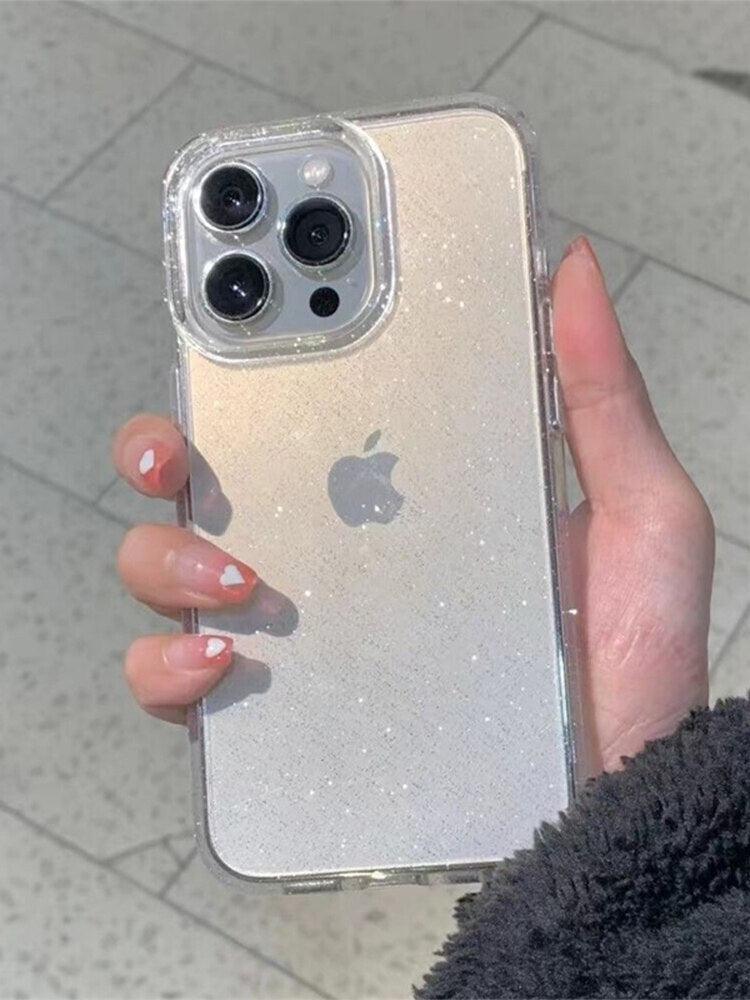 Luxury Glitter Bumper Clear Case for IPhone 14 13 12 11 Pro Max Mini X XS Max XR Cute Shining Shockproof Silicone Cover Hard Back Shockproof Protective Phone Cover For iPhone Stevvex