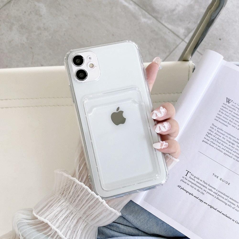 New Mini Wallet Card Holder Silicone Case for IPhone 11 12 13 Iphone 11 Pro X XS Max XR 7 8 Plus Soft Phone Cover Slim Shockproof Soft Protective Case With Cute Card Holder Stevvex
