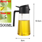 2-in-1 Kitchen Oil Sprayer and Dispenser Bottle, Plastic Oil Mister for Cooking, BBQ, Baking, Roasting and Picnic