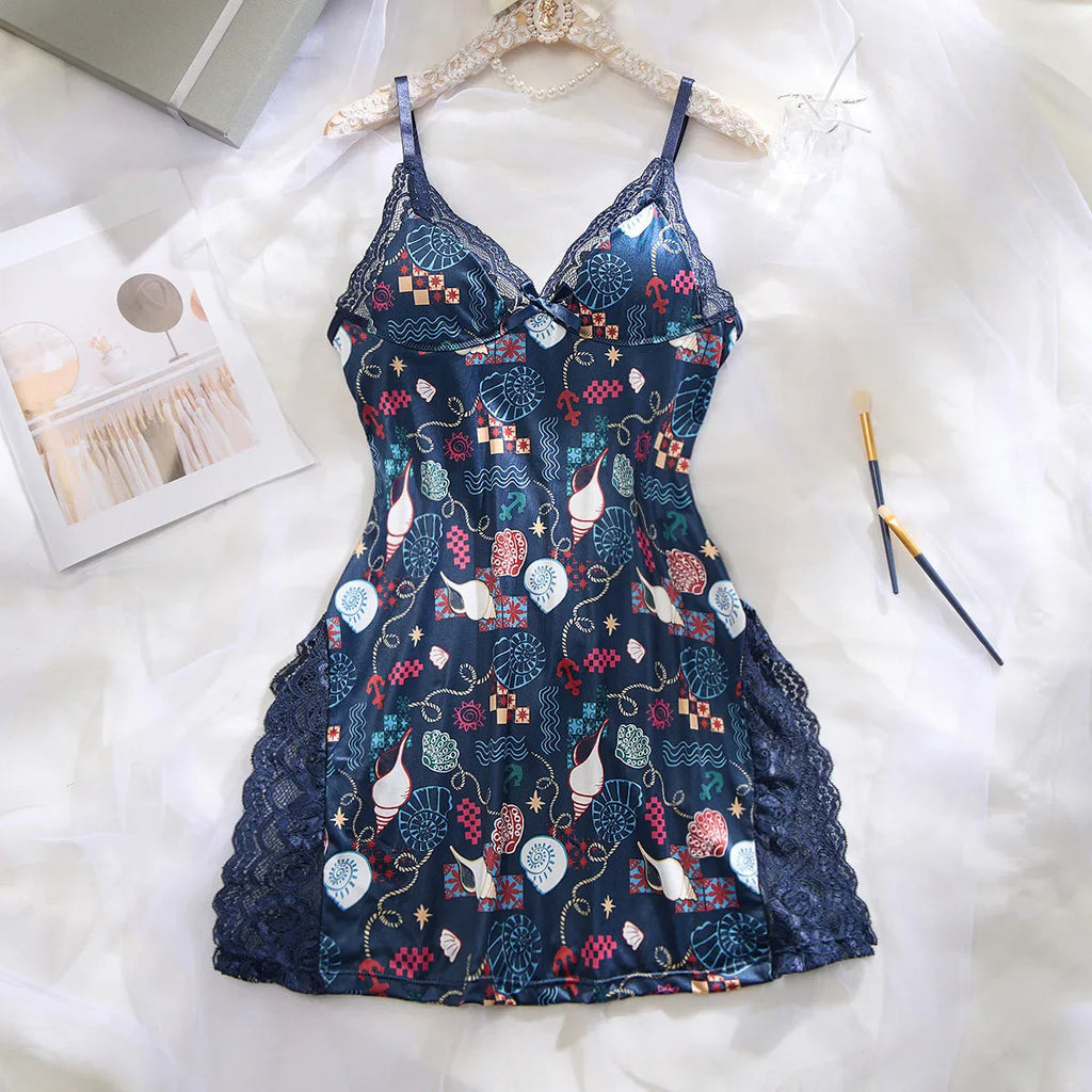 Women’s Sexy Lace Trim Side Slit Bowknot Decor Cami Sleep Dress Ladies Night Dresses Tops Girls Woman Loungewear 2024 Fashion Lootquake LLC