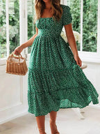 Vestidos Vintage Vintage Print Puff Sleeve summer Beach sweet dresses Casual Square collar floral maxi long dress 2024 festa