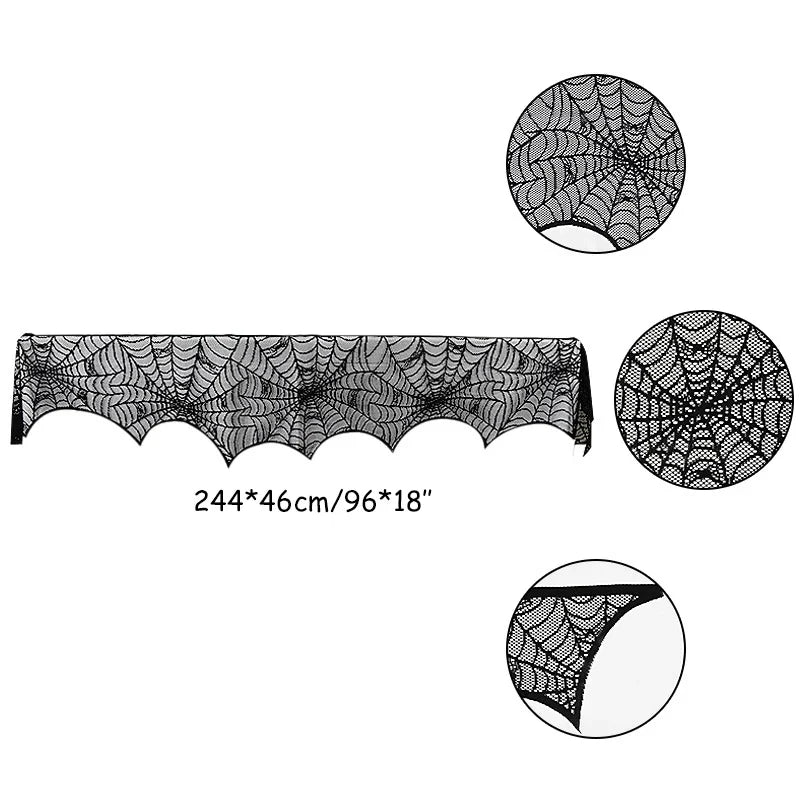Halloween Decoration Lace Spider Web Skeleton Skull Tablecloth Black Fireplace Mantel Scarf Event Party Decoration Supplies Lootquake LLC