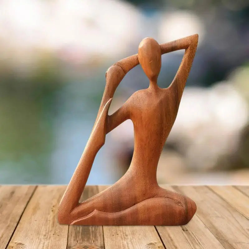 Wooden Yoga Pose Sculpture Abstract Yoga Meditation Statue Hand Carved Wood Fragrant Art Decoration Gallery Tabletop Ornaments