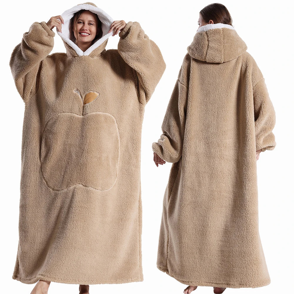 Extra Long Wearable Blankets Winter Flannel Hooded Blanket with Full Sleeves Men Women Cozy Soft Throw Adult TV Blanket Lootquake LLC