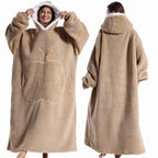 Extra Long Wearable Blankets Winter Flannel Hooded Blanket with Full Sleeves Men Women Cozy Soft Throw Adult TV Blanket Lootquake LLC