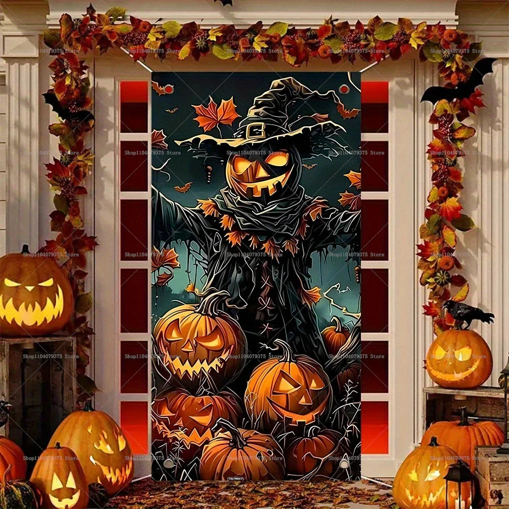 Halloween Party Decorations Spooky 2D Door Banner Party  Skull Pumpkin Wizard Porch Banner   Photo Booth Frame Prop Supplies Lootquake LLC