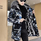 Cotton-Padded Coat Winter Jacket Men's Parkas ashionable Mid-Length Thickened Jacket Brand Letter Print Fur collar Pi-Mart