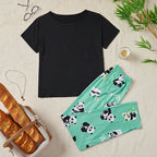 Women's Sleepwear Cozy Heart Print Relaxed Fit Pajama Set Short Sleeve Tee Top & Pants Nightwear 2 Piece Pyjama for All Seasons Lootquake LLC
