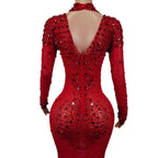 Sexy Party Banquet Evening Dresses Women Sparkly Rhinestone Long Dress Nightclub Singer Stage Costume Festival Clothing Cuixing