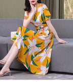 New Fashion Casual 2024 Summer Elegant Dresses For Women O-Neck Print Vintage Short Sleeve Dress Loose Women Clothing