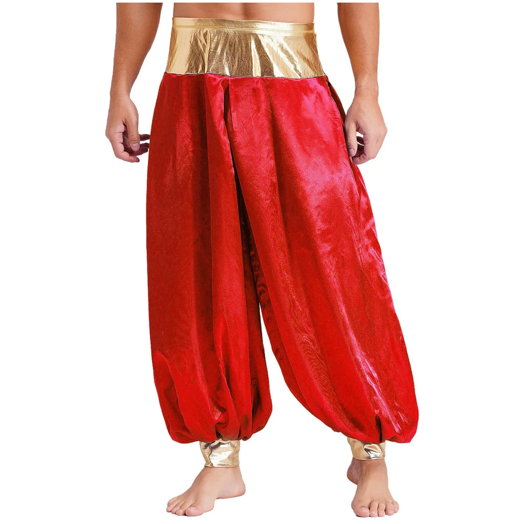 Halloween Men Arabian Indian Prince Cosplay Costume Stain Shiny Harem Trousers Arab Costume Carnival Dress Up Lantern Long Pants Lootquake LLC
