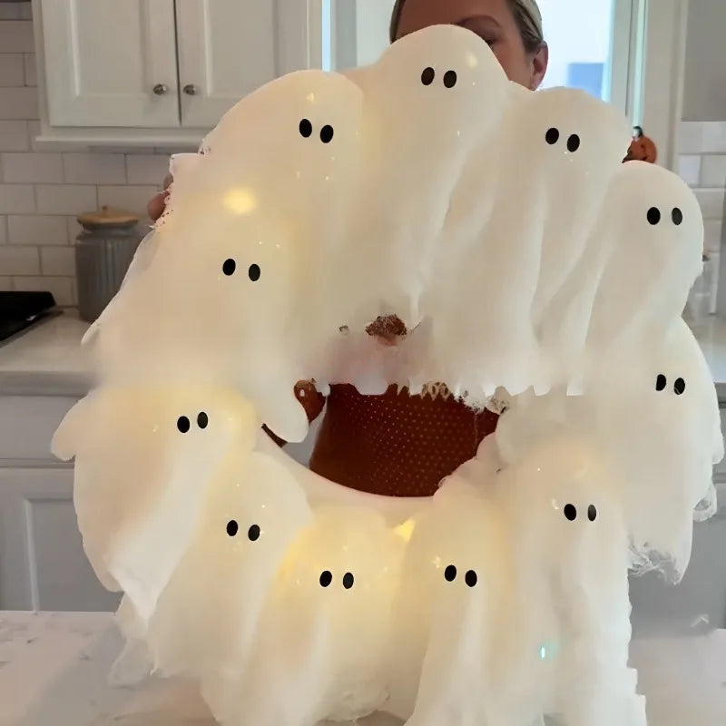 Modern Lit Ghosts Wreath Aesthetic Halloween Home Decor Luxury Wall Decoration Cute Halloween Wall Decors Interior Decorations Lootquake LLC