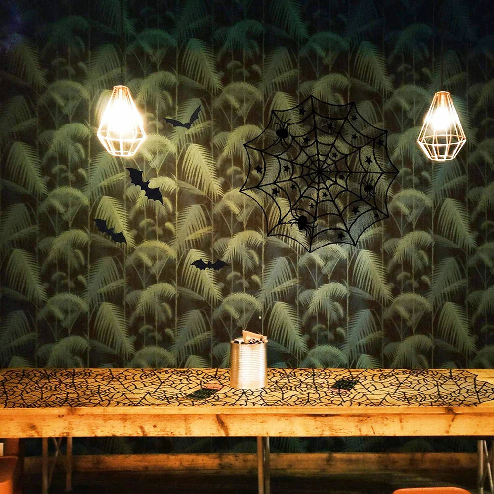 Halloween Decorations Set Spider Web Table Runner Fireplace Scarf Cover Tablecloth 3D Bats Wall Stickers Halloween Party Decor Lootquake LLC