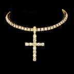 Hip Hop Cross Pendant Necklace Strap 4mm Zircon Tennis Chain Iced Out Sparkling Necklace Men Women Punk Jewelry Fashion Gift Lootquake LLC