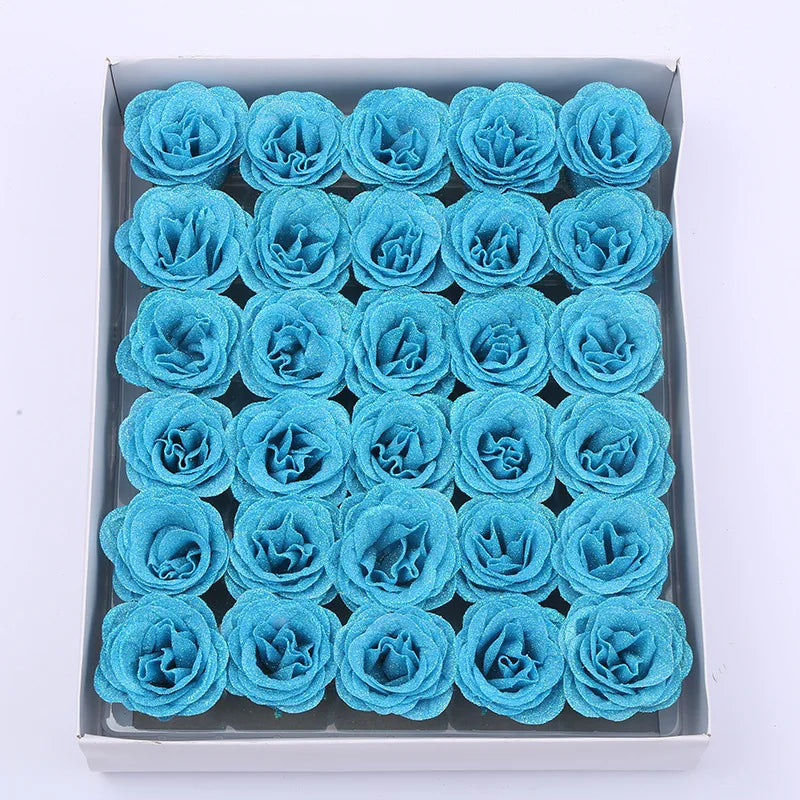 30pcs of 7cm Glitter spray artificial flower rose for Christmas gift hot Valentine DIY bouquet easter wedding Birthday decor Lootquake LLC