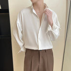 White Long Sleeved Shirt Men Oversized Fashion Social Mens Dress Shirt Korean Loose Ice Silk Shirt Mens Office Formal Shirts Lootquake LLC