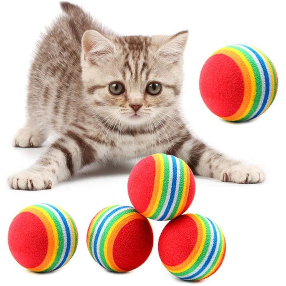 10pcs Cat Toy Balls Interactive for Indoor Cat Red Rainbow Soft Foam Puppies Toy Balls Activity Chase Quiet Play Sponge Ball  Toy Balls for Dog Puppies Kittens Stevvex