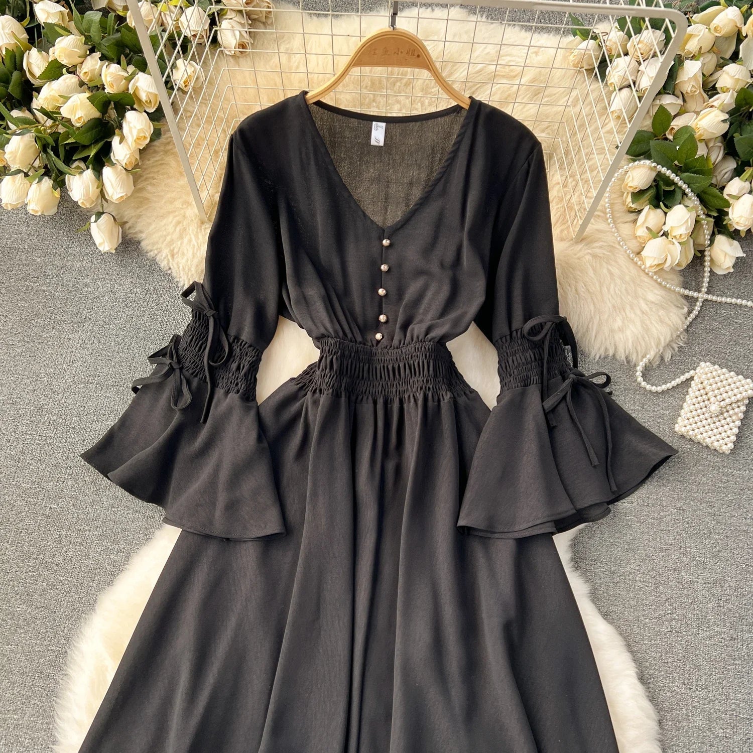 Purple/Green/Red Pleated Maxi Long Dress Women Vintage V-Neck Flare Sleeve Draped Ruffle Vestido Female Maxi Robe Summer Lootquake LLC