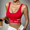 Red Ribbed U-Neck Sports Bra for Women THRIXINE