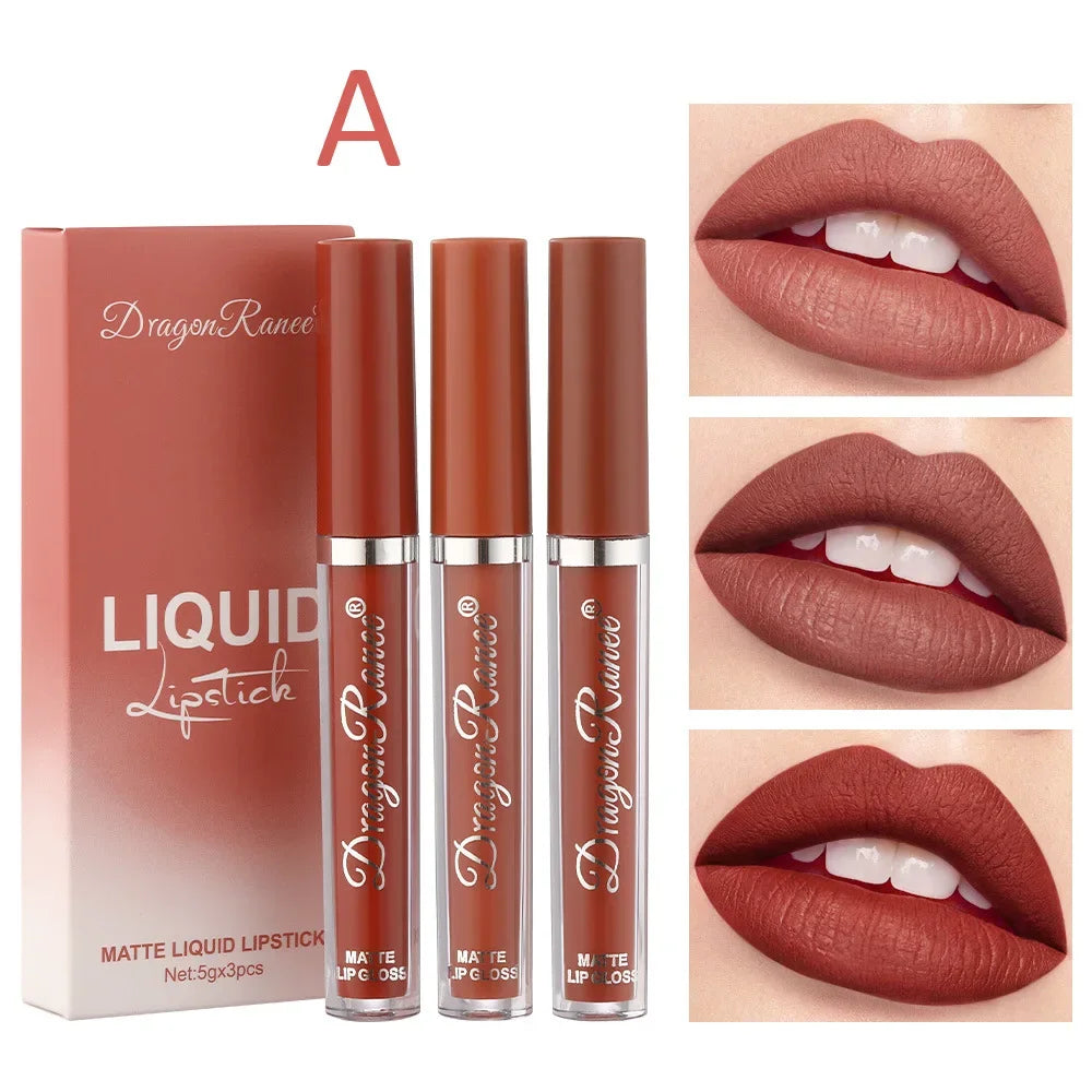 3 PCS Liquid Lipsticks Set Long Lasting Make Up For Women Korean Beauty Cosmetics Matte Lipsticks Waterproof Long lasting Lootquake LLC