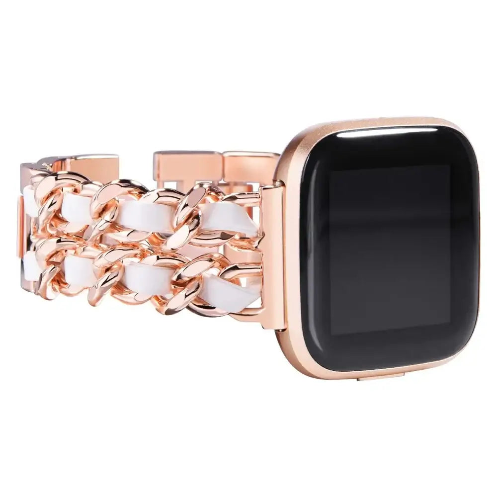 Fitbit Versa & Sense Leather Metal Band - Luxurious Design - SJB-DIAMOND ELITES
