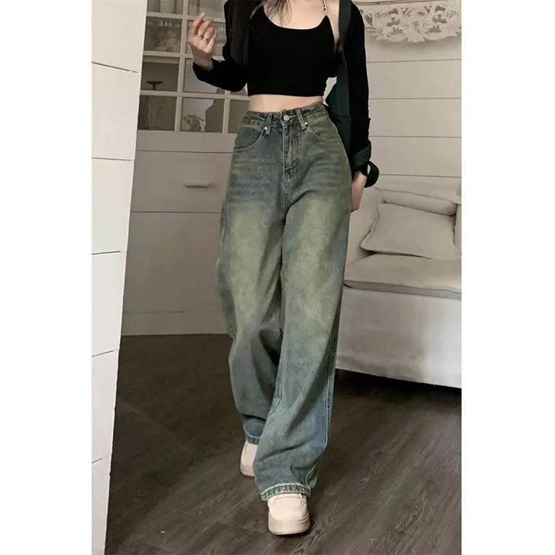 Vintage 90S Baggy Straight Denim Trousers Female Y2K High Waist Loose Wide Leg Jeans Women Streetwear All-Match Casual Pants New Lootquake LLC